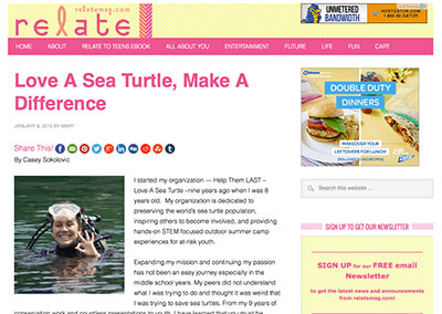 Love a Sea Turtle Relate Magazine Jan, 2015