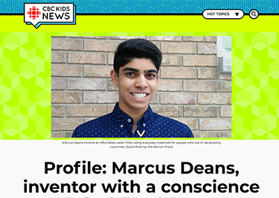 Marcus Deans, inventor with a conscienceCBC Kids NewsNovember, 2018